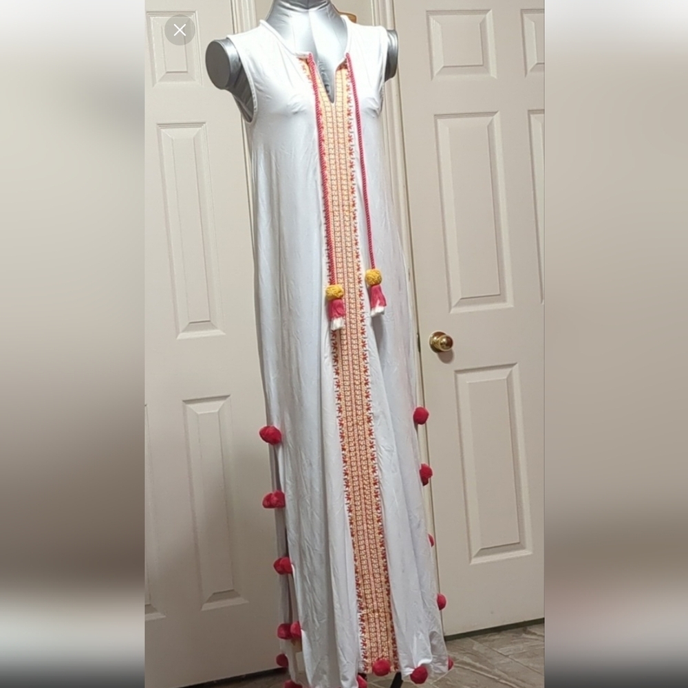 CABANA LIFE White Embroided Sleeveless Maxi Dress UPF 50+ Protection NWT